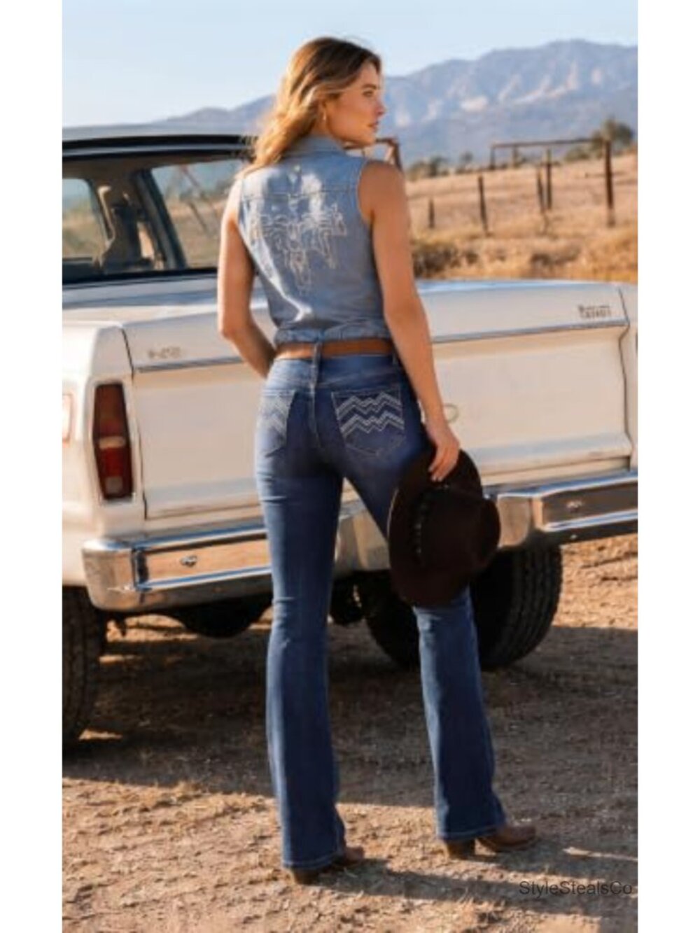 Mid Rise Bootcut Jeans Western Stretchy Straight Leg Denim Pants - Picture 4 of 6